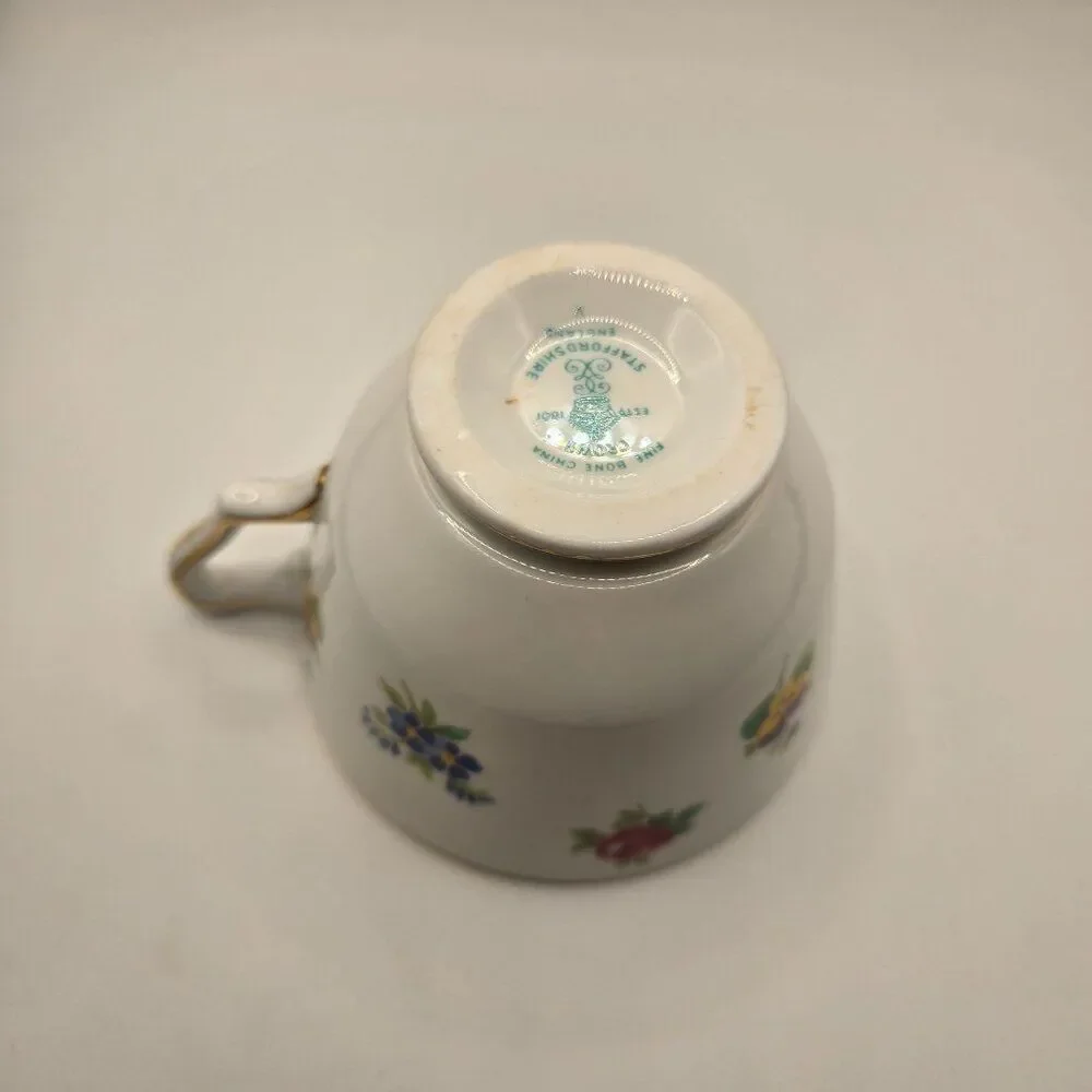 Vintage Bone China Tea Cup Saucer Crown Staffordshire England Floral Gold Trim
